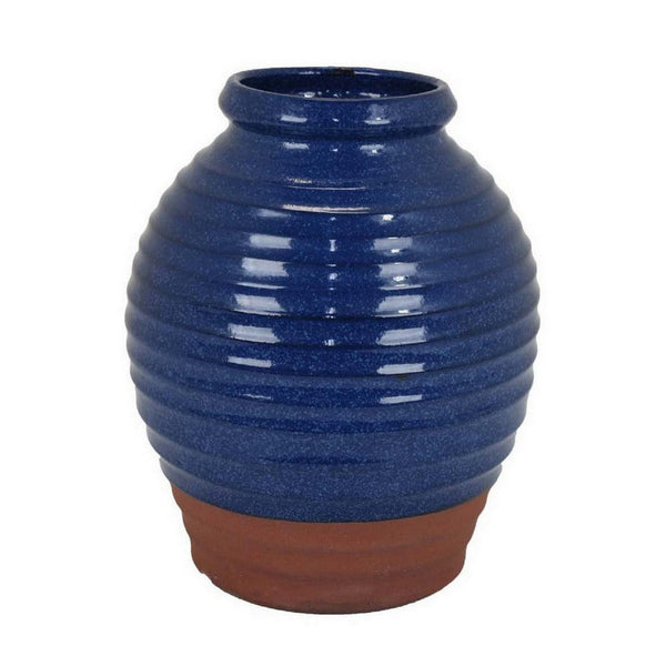 Kohl 15 Inch Decorative Vase, Pot Shape, Ceramic, Blue and Brown Finish - BM312694