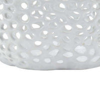 Hina 14 Inch Decorative Bowl, Mesh Design, Wavy Edges, Ceramic White Finish - BM312699