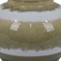 15 Inch Temple Jar with Lid, Ceramic Home Decor, Earth Toned Brown, White - BM312719