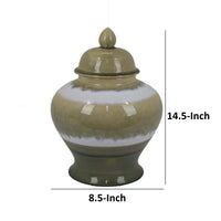 15 Inch Temple Jar with Lid, Ceramic Home Decor, Earth Toned Brown, White - BM312719