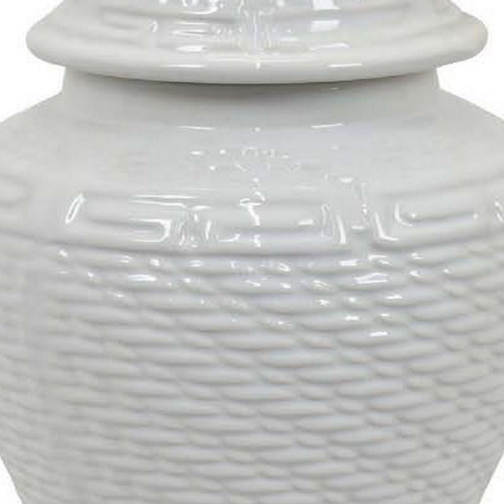 Bryan 13 Inch Temple Ginger Jar with Lid, Pristine White Ceramic Finish - BM312723