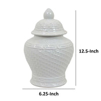 Bryan 13 Inch Temple Ginger Jar with Lid, Pristine White Ceramic Finish - BM312723