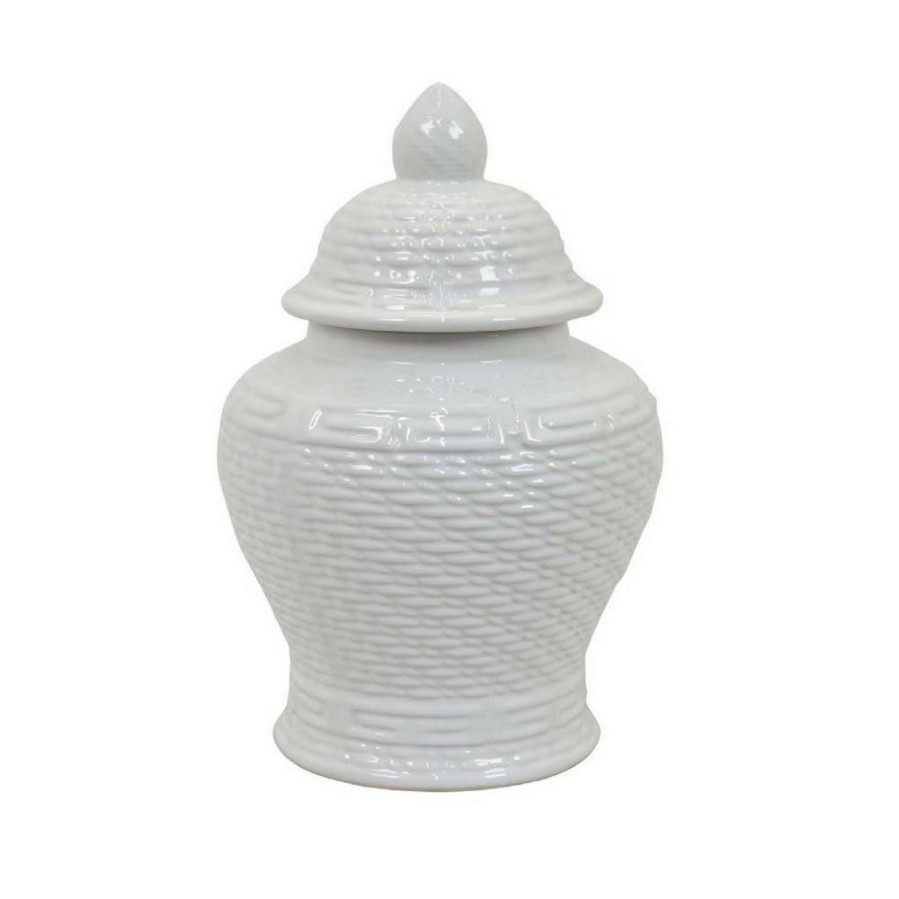 Bryan 13 Inch Temple Ginger Jar with Lid, Pristine White Ceramic Finish - BM312723