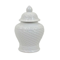 Bryan 13 Inch Temple Ginger Jar with Lid, Pristine White Ceramic Finish - BM312723