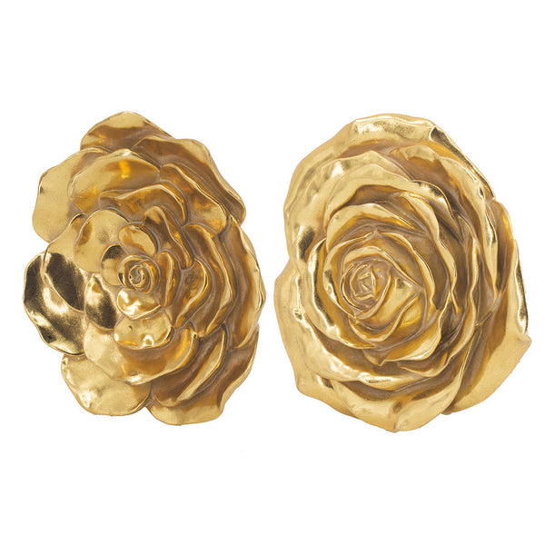 Dazzle 7, 8 Inch Rose Wall Accent, 3 Dimensional, Set of 2, Gold Resin - BM312724