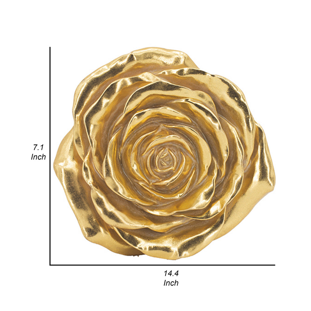 Dazzle 7, 8 Inch Rose Wall Accent, 3 Dimensional, Set of 2, Gold Resin - BM312724