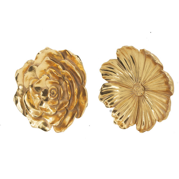 Dazzle 11, 12 Inch Floral Hanging Wall Accent Set of 2, 3 Dimensional, Gold - BM312725