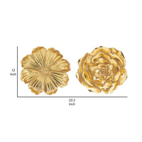 Dazzle 11, 12 Inch Floral Hanging Wall Accent Set of 2, 3 Dimensional, Gold - BM312725