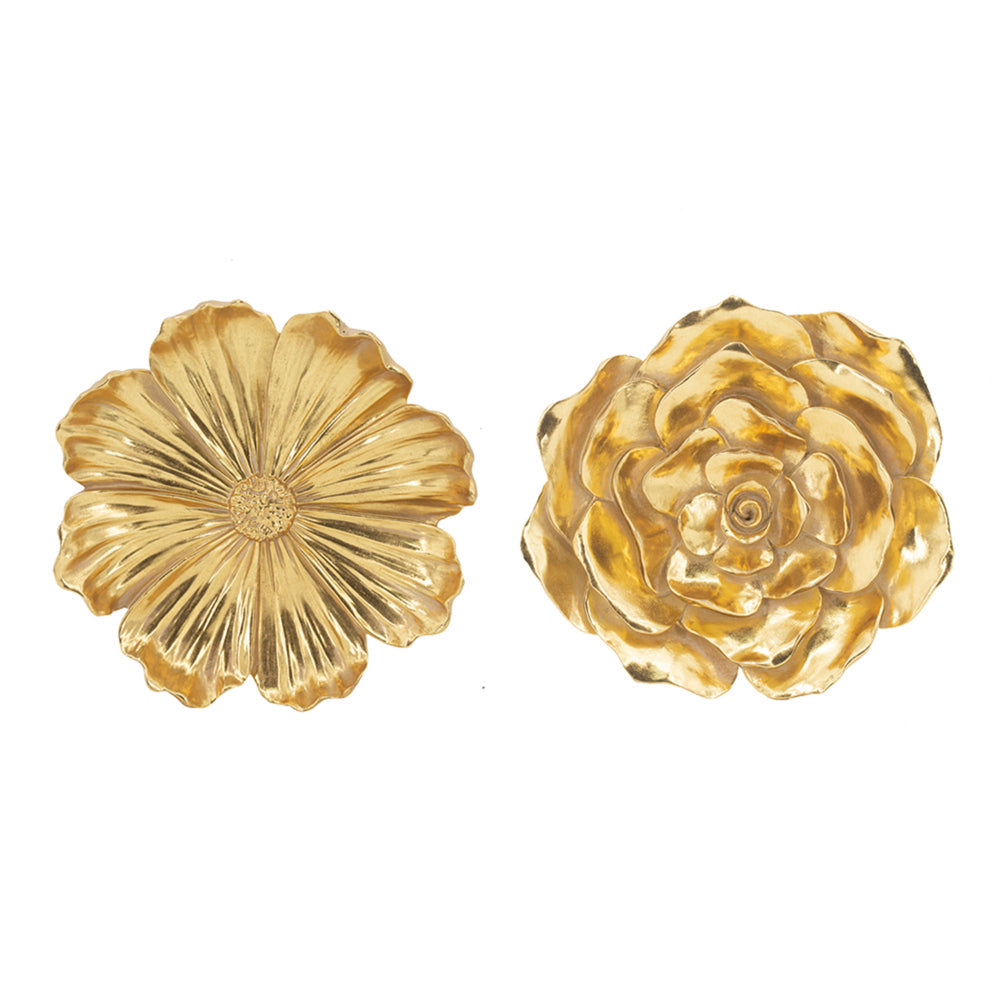 Dazzle 11, 12 Inch Floral Hanging Wall Accent Set of 2, 3 Dimensional, Gold - BM312725