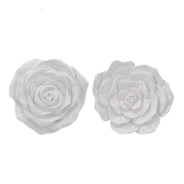 Dazzle 7, 8 Inch Rose Hanging Wall Accent Set of 2, White Resin 3 Dimensional - BM312726