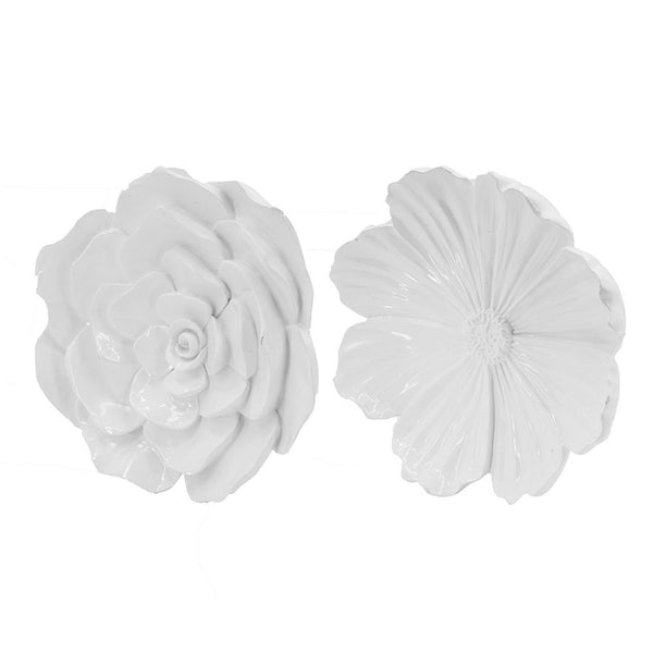 Dazzle 11, 12 Inch Floral Wall Accent Set of 2, White Resin 3 Dimensional - BM312727