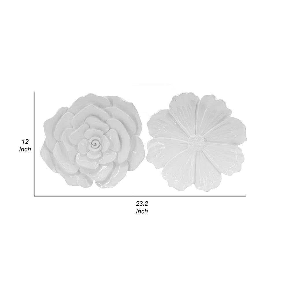 Dazzle 11, 12 Inch Floral Wall Accent Set of 2, White Resin 3 Dimensional - BM312727