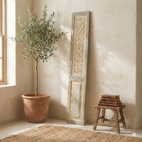 79 Inch Tall Decorative Carved Wood Panel Wall Art, Fir Wood, Beige, Gray - BM312728