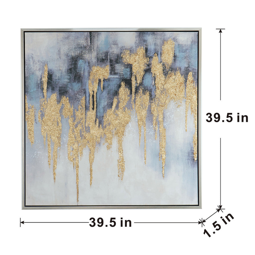 39 x 39 Framed Oil Painting, Gold Flakes, Square Polyester Canvas, Abstract - BM312731