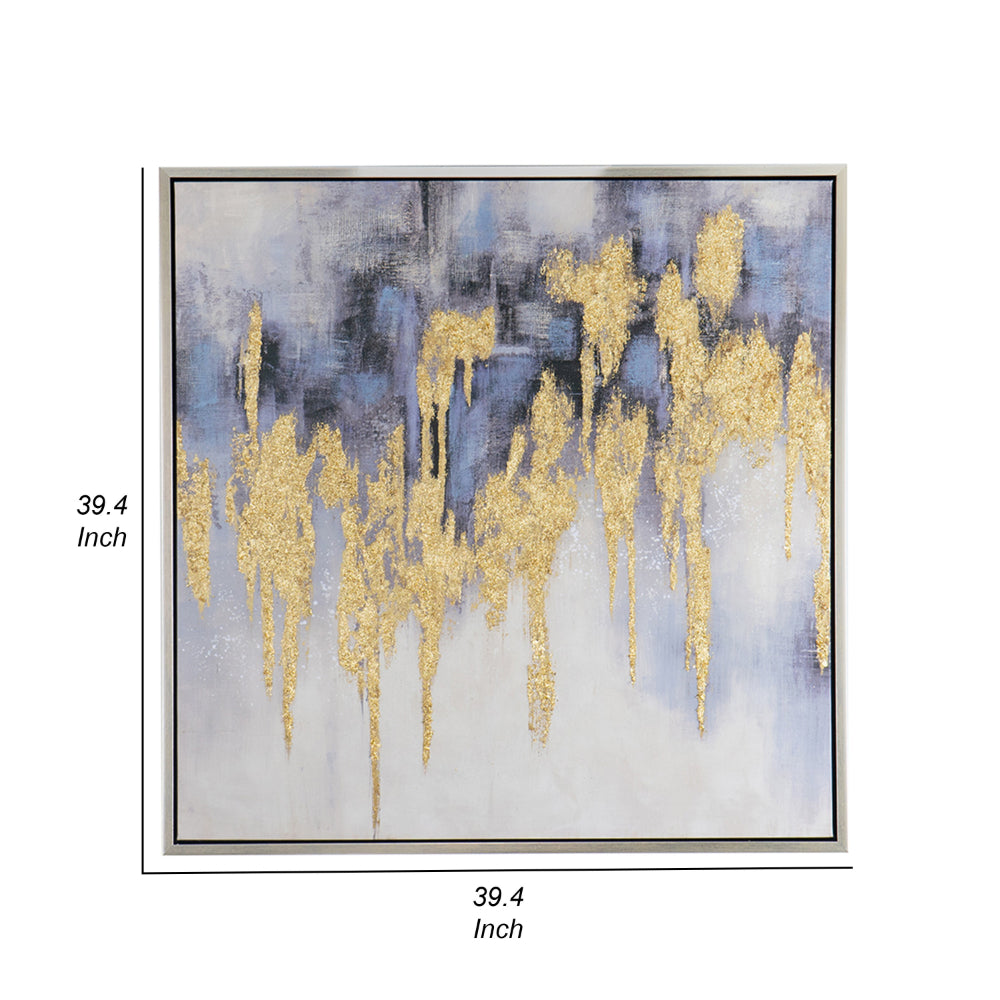 39 x 39 Framed Oil Painting, Gold Flakes, Square Polyester Canvas, Abstract - BM312731