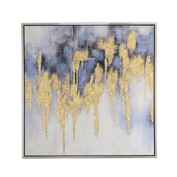 39 x 39 Framed Oil Painting, Gold Flakes, Square Polyester Canvas, Abstract - BM312731