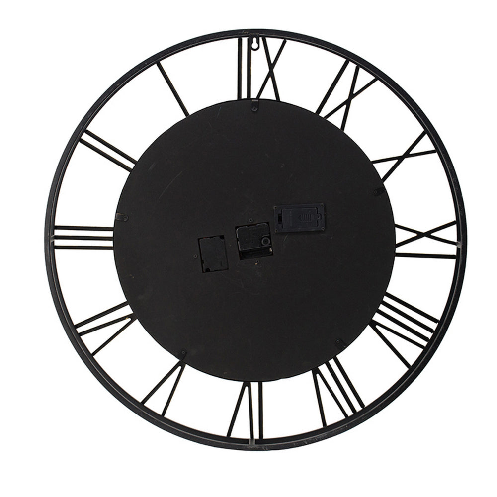 28 Inch Hanging Wall Clock, Round Gear Design, Gold and Black Iron Frame - BM312735