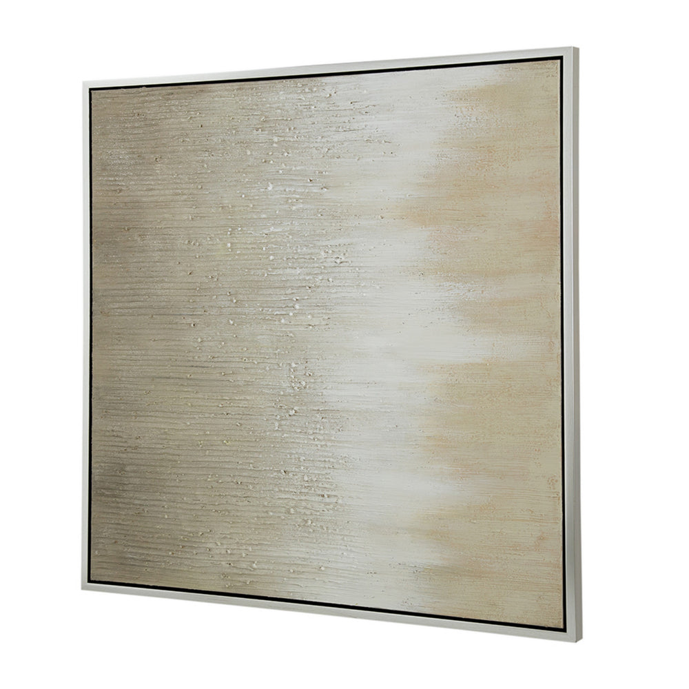 39 x 39 Hand Painted Wall Art,  Polyester Canvas, Wood, White and Gold - BM312736