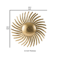 32 Inch Sunburst Wall Art Decor, Large Spiral Shape Iron Frame, Gold Finish - BM312738