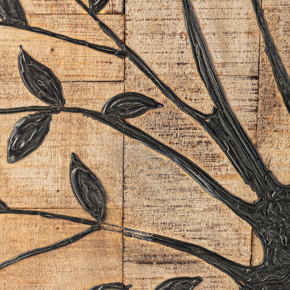 36 Inch Tree Of Life Wall Panel, Square, Mango Wood, Brown and Black - BM312739