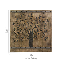 36 Inch Tree Of Life Wall Panel, Square, Mango Wood, Brown and Black - BM312739