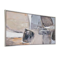 30 x 59  Abstract Oil Painting, Rectanglular Poly Canvas, Wood, Beige, Gray - BM312740