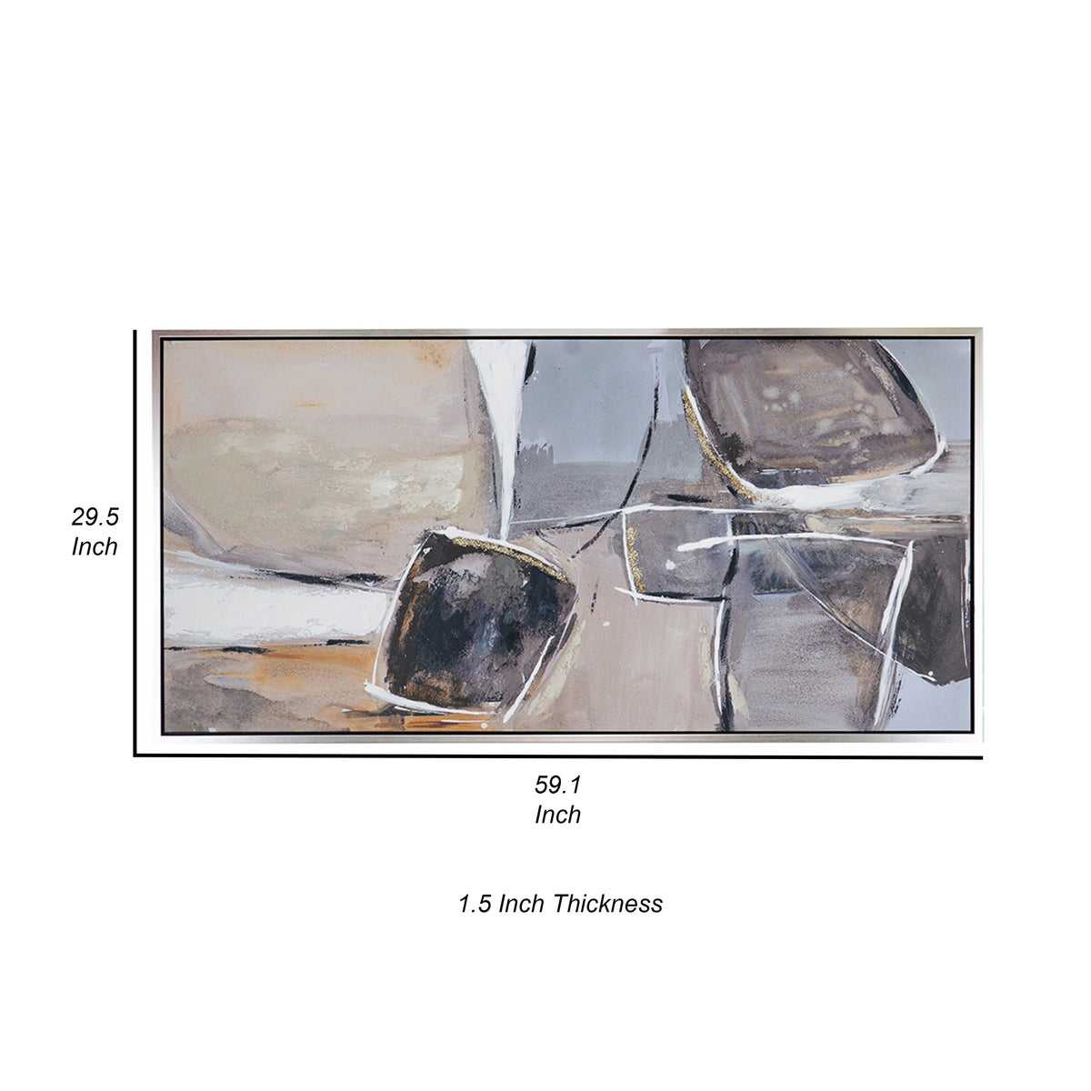 30 x 59  Abstract Oil Painting, Rectanglular Poly Canvas, Wood, Beige, Gray - BM312740