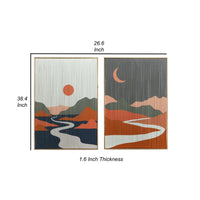 27 x 38 Wall Art Set of 2, Day and Night Design, Fir Wood, Orange, Gray - BM312741