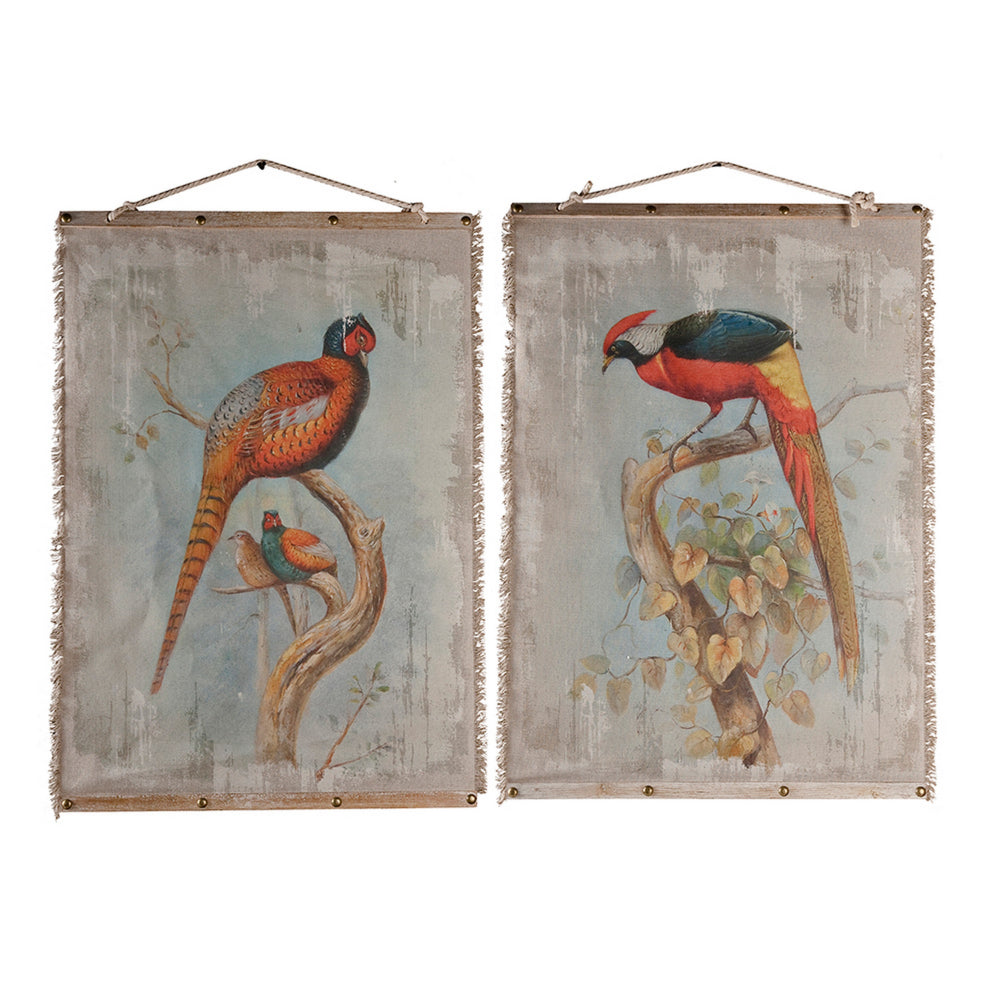 30 x 43 Hanging Wall Art Set of 2, Colorful Birds, Linen, Orange, Blue - BM312742