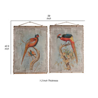 30 x 43 Hanging Wall Art Set of 2, Colorful Birds, Linen, Orange, Blue - BM312742