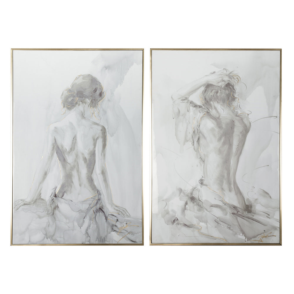 Tia 33 x 49 Hanging Wall Art Portrait Set of 2, Gray Feminine Figure Sketch - BM312743