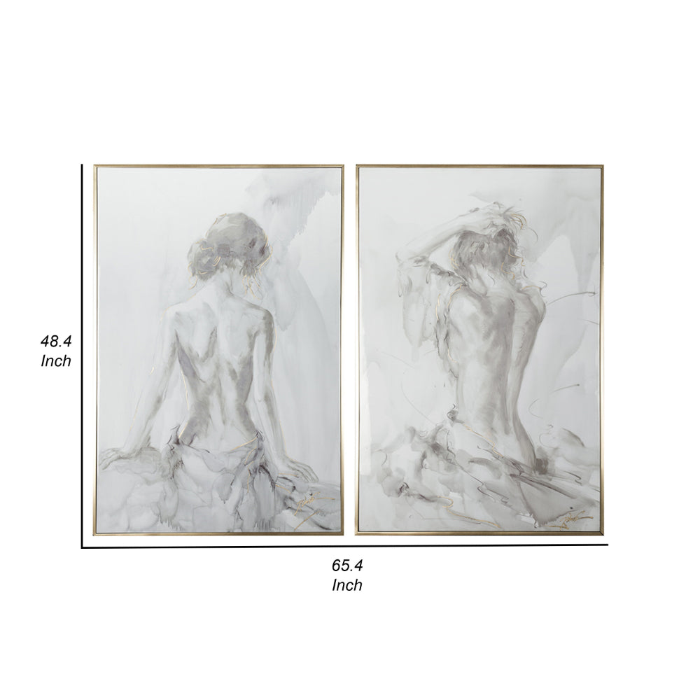 Tia 33 x 49 Hanging Wall Art Portrait Set of 2, Gray Feminine Figure Sketch - BM312743