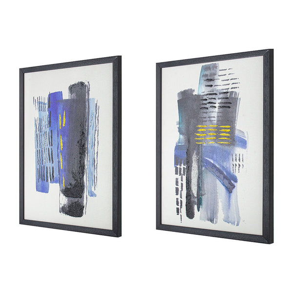 20 x 28 Abstract Wall Art Print Set of 2, Wood and Canvas, Abstract Blue - BM312744