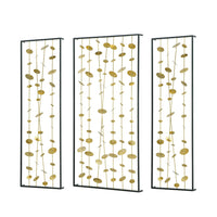 Metal Decorative Wall Art Set of 3, Strings Design, Gold and Black Iron - BM312745