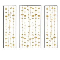 Metal Decorative Wall Art Set of 3, Strings Design, Gold and Black Iron - BM312745