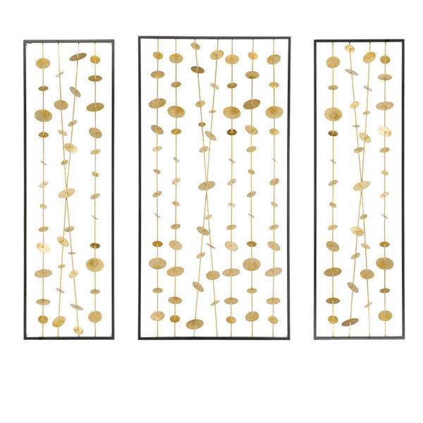 Metal Decorative Wall Art Set of 3, Strings Design, Gold and Black Iron - BM312745