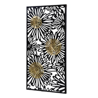 39 Inch Wall Art Decor, Rectangular Flower Bloom Design, Black, Gold Iron - BM312746