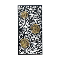 39 Inch Wall Art Decor, Rectangular Flower Bloom Design, Black, Gold Iron - BM312746