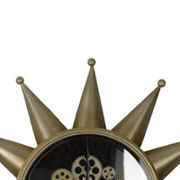 28 Inch Hanging Wall Clock, Sunlike Star Gear Design, Iron, Gold and Black - BM312747