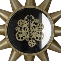 28 Inch Hanging Wall Clock, Sunlike Star Gear Design, Iron, Gold and Black - BM312747