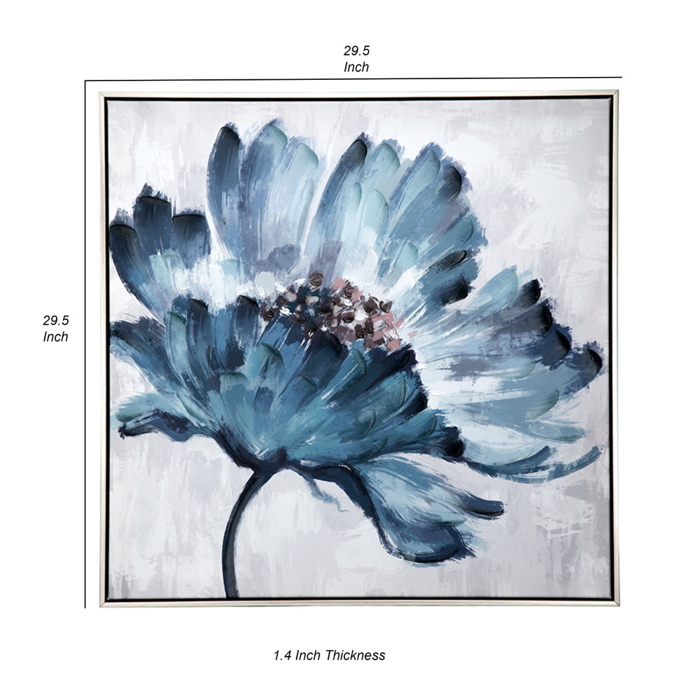 30 x 30 Embellished Handpainted Floral Canvas Wall Art, Blue and White - BM312749