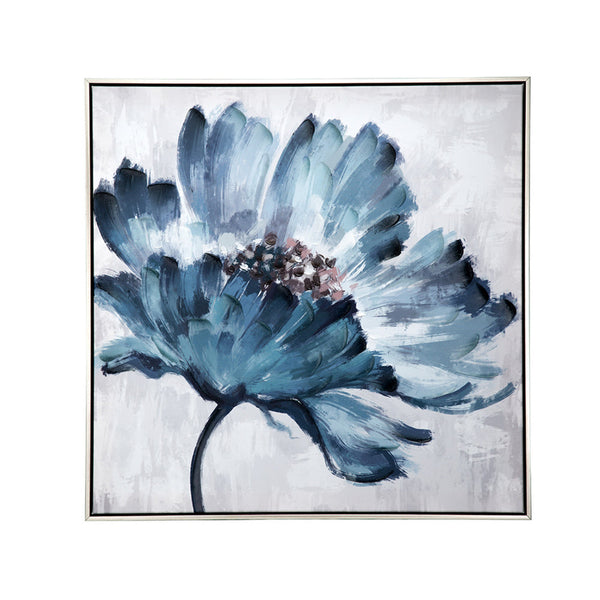 30 x 30 Embellished Handpainted Floral Canvas Wall Art, Blue and White - BM312749