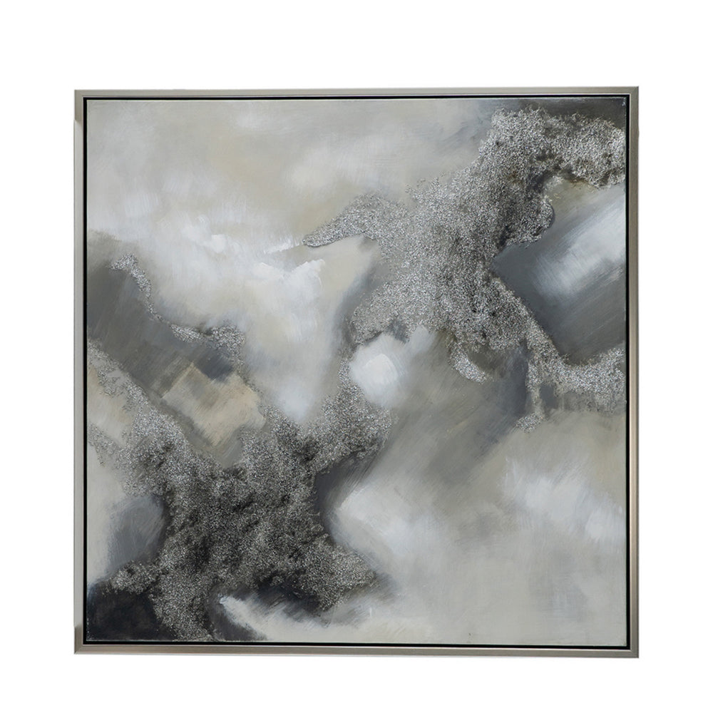 39 x 39 Stormy Skies Framed Handpainted Wall Art, Square, Canvas, Gray  - BM312750