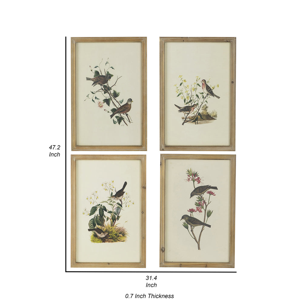 16 x 24 Bird Framed Wall Art Print Set of 4, Wood, Vintage Gray and White - BM312751