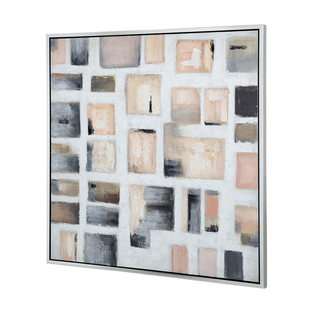 39 x 39 Framed Handpainted Wall Art, Cornerstone Square, Canvas, White Gray - BM312752