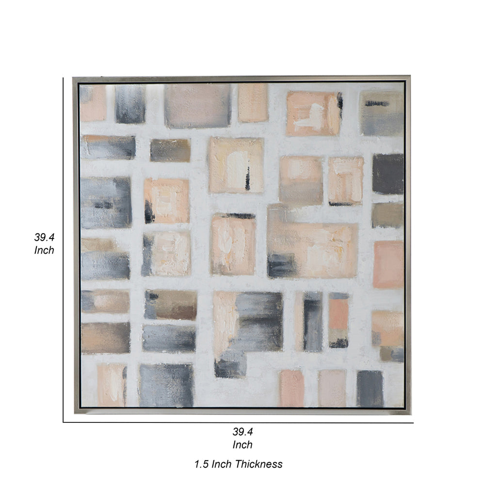 39 x 39 Framed Handpainted Wall Art, Cornerstone Square, Canvas, White Gray - BM312752