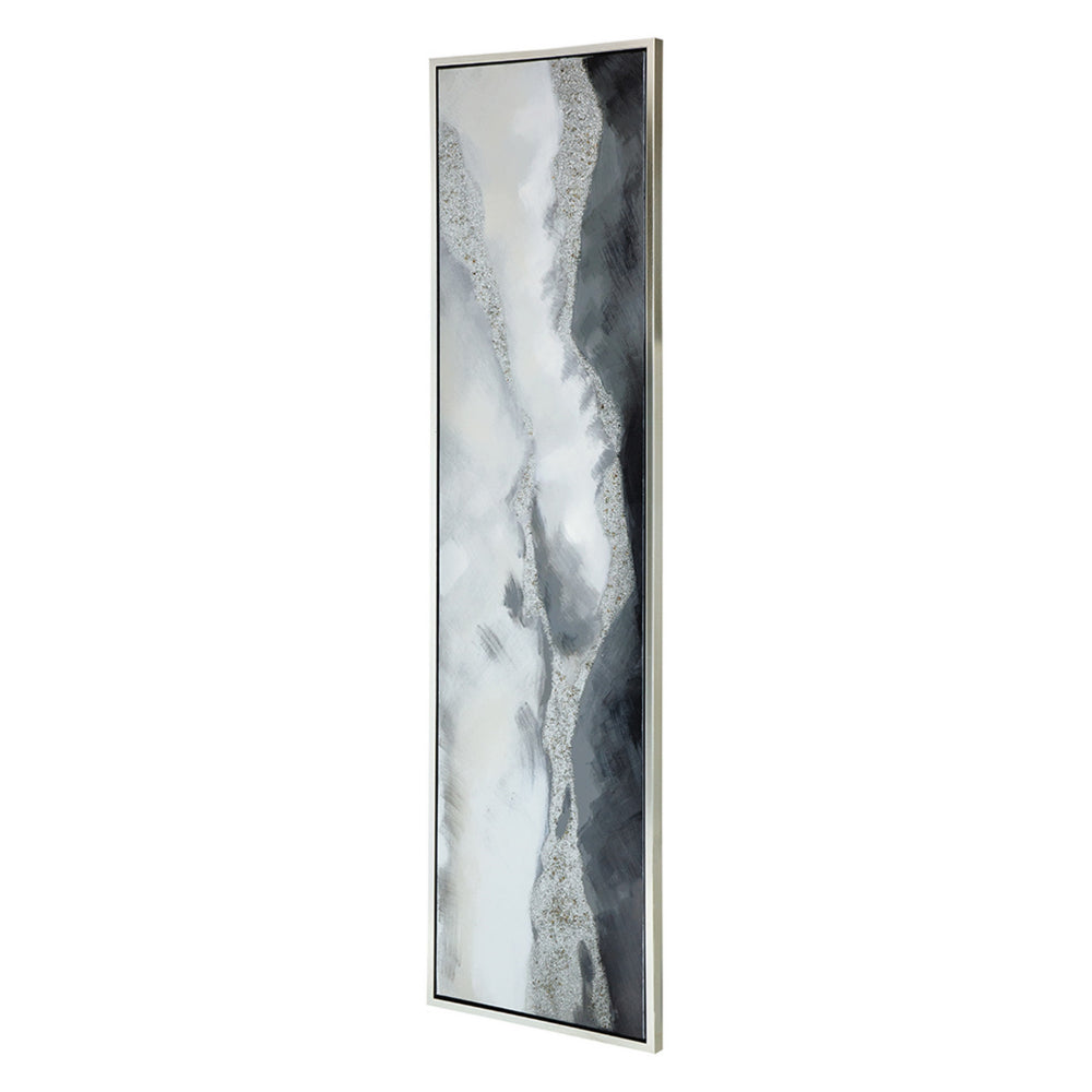 20 x 71 Framed Handpainted Wall Art, Landscape Abstract Design, Soft Gray - BM312753