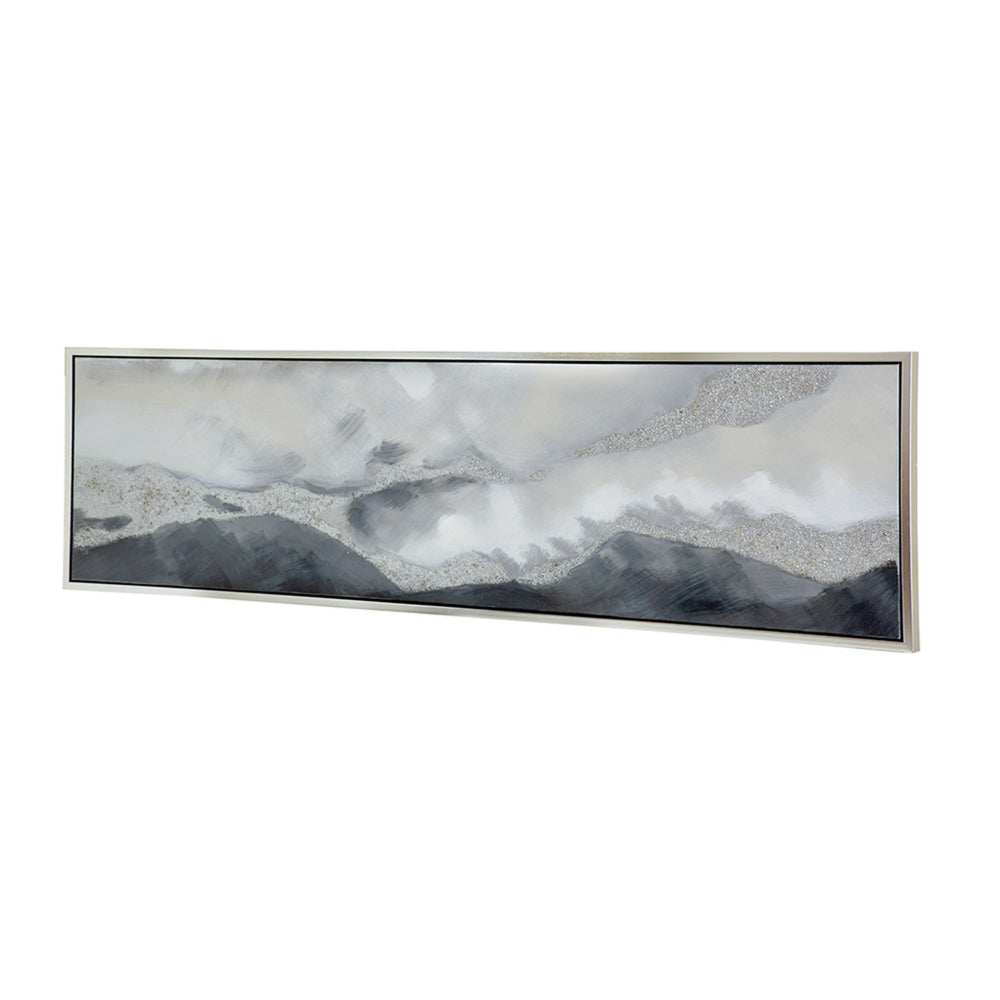 20 x 71 Framed Handpainted Wall Art, Landscape Abstract Design, Soft Gray - BM312753