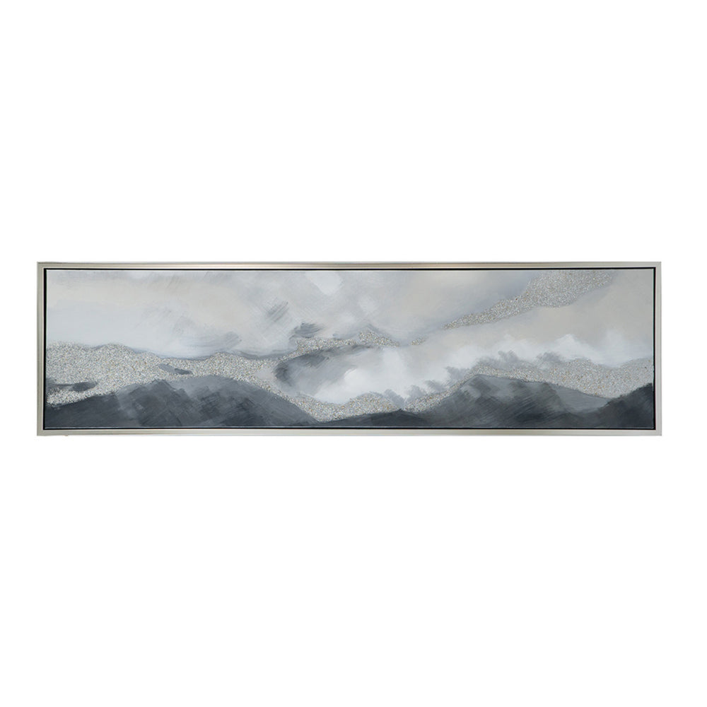 20 x 71 Framed Handpainted Wall Art, Landscape Abstract Design, Soft Gray - BM312753