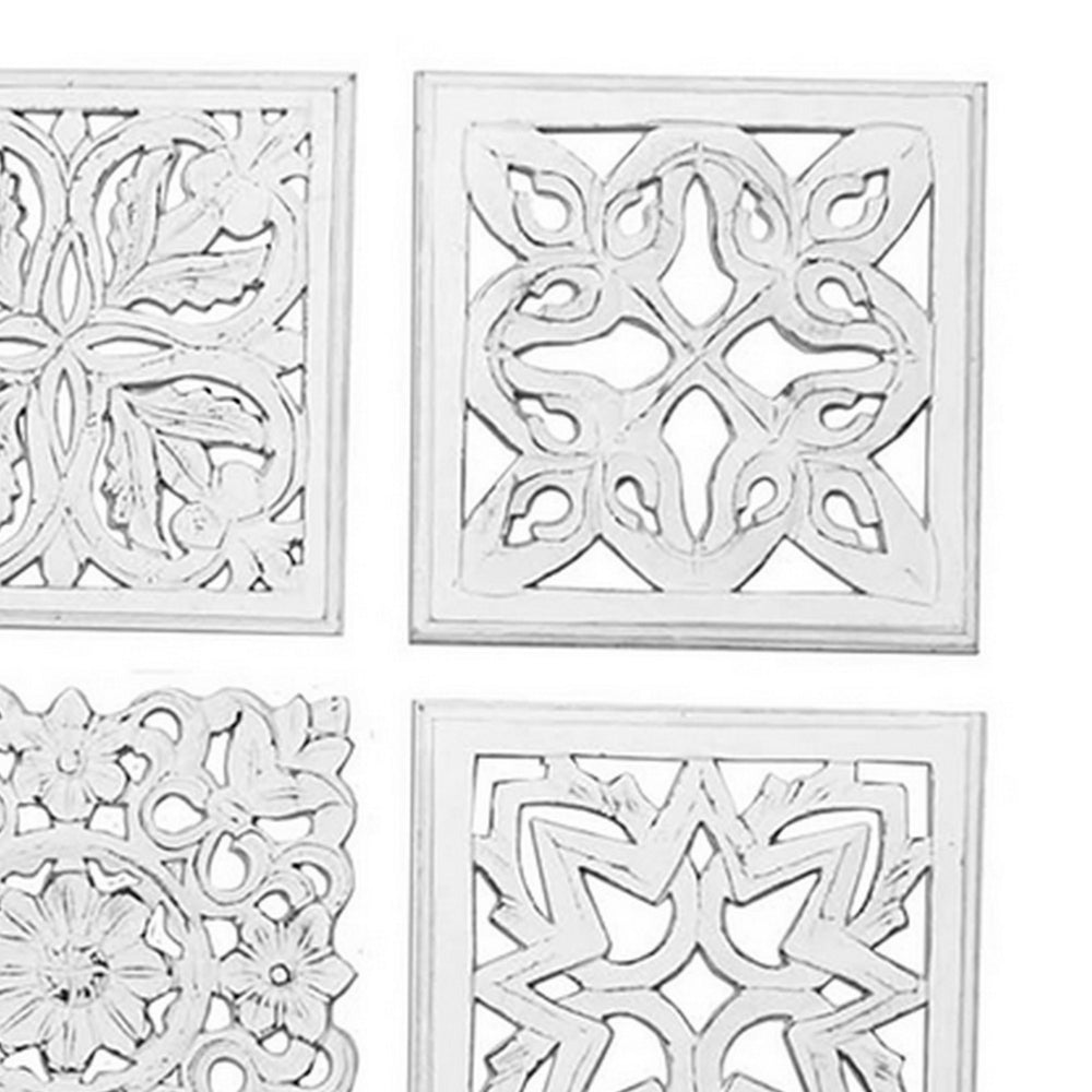 12 x 12 Wall Art Panel Set of 6, Intricate Carved Sculpture, White Finish - BM312755